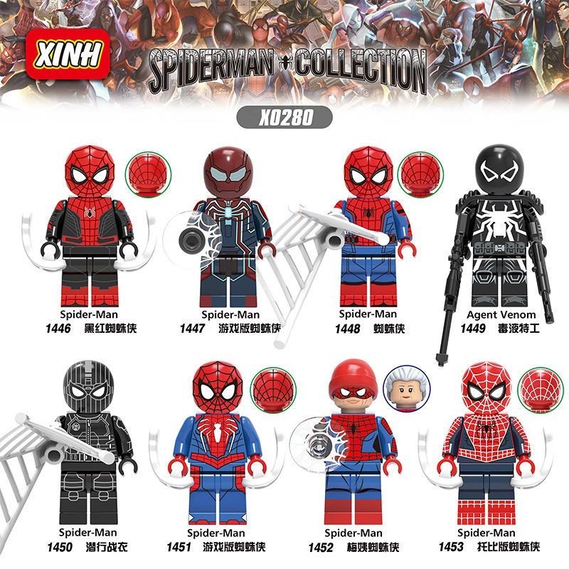 Spiderman Black Red Spider เกมรุ ่ น Spider Venom Agent ป ้ าสามารถเข ้ ากันได ้ กับ Lego ประกอบบล ็ อกอาคาร Minifigure COXA