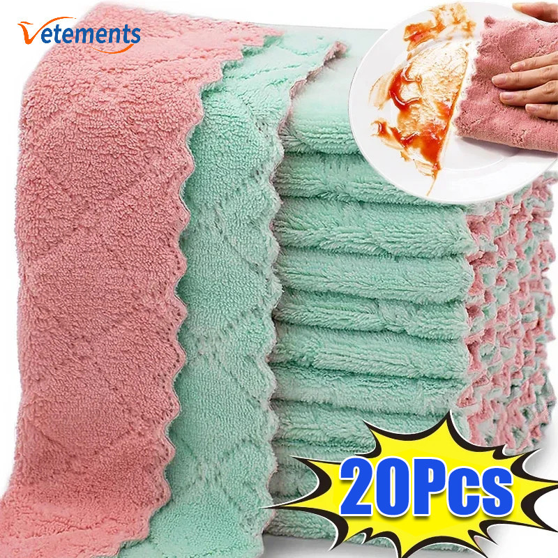 Coral Velvet Dishcloth Super Absorbent Non-stick Oil Cleaning Cloth Scouring Pad Kitchen Dishcloth G