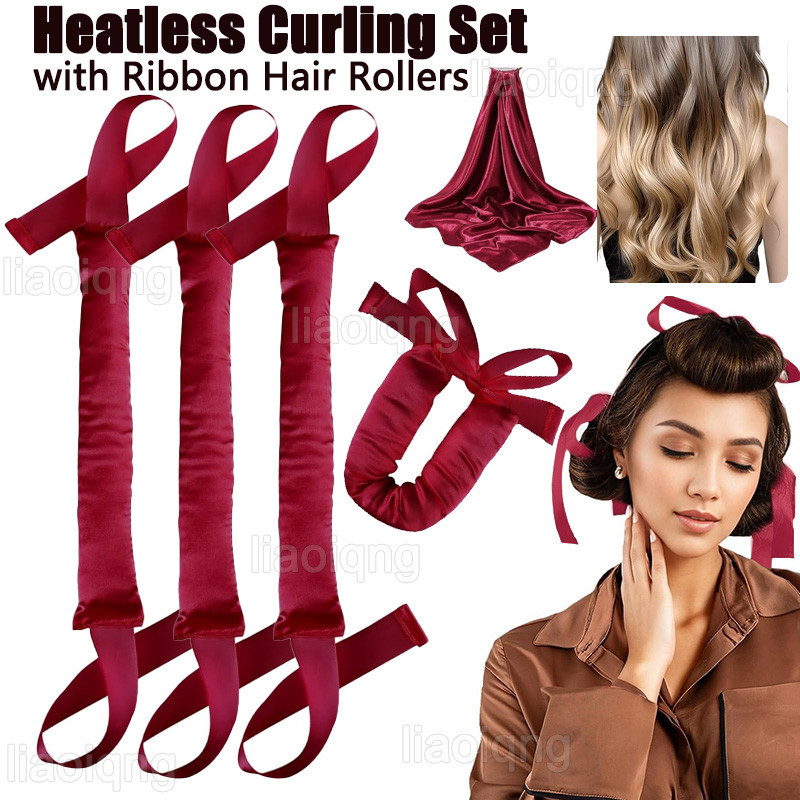 Heatless Hair Curling ชุดริบบิ ้ นผมลูกกลิ ้ งสําหรับ Heatless Curls Overnight Heatless Blowout Curling Rod แถบคาดศีรษะ