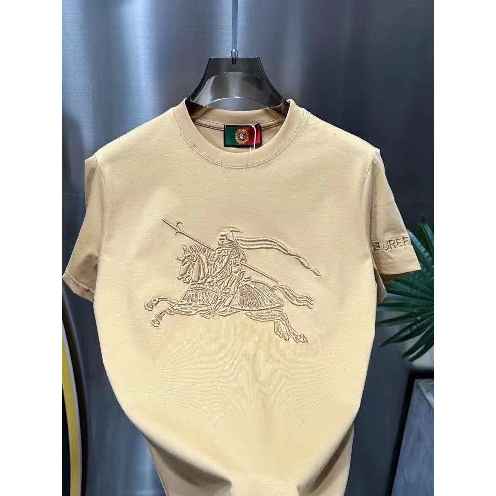 ผู้ชายแขนสั้นผ้าฝ้ายปักรอบคอด้านบนลําลองแฟชั่นเสื้อยืดผู้ชาย