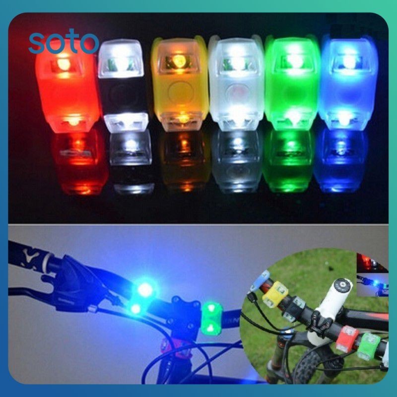 ♫ ไฟจักรยาน 6 รุ่นหัวโคมไฟคู่ Ag10 แบตเตอรี่ไฟซิลิโคน LED ไฟเตือนจักรยานอุปกรณ์ขี่