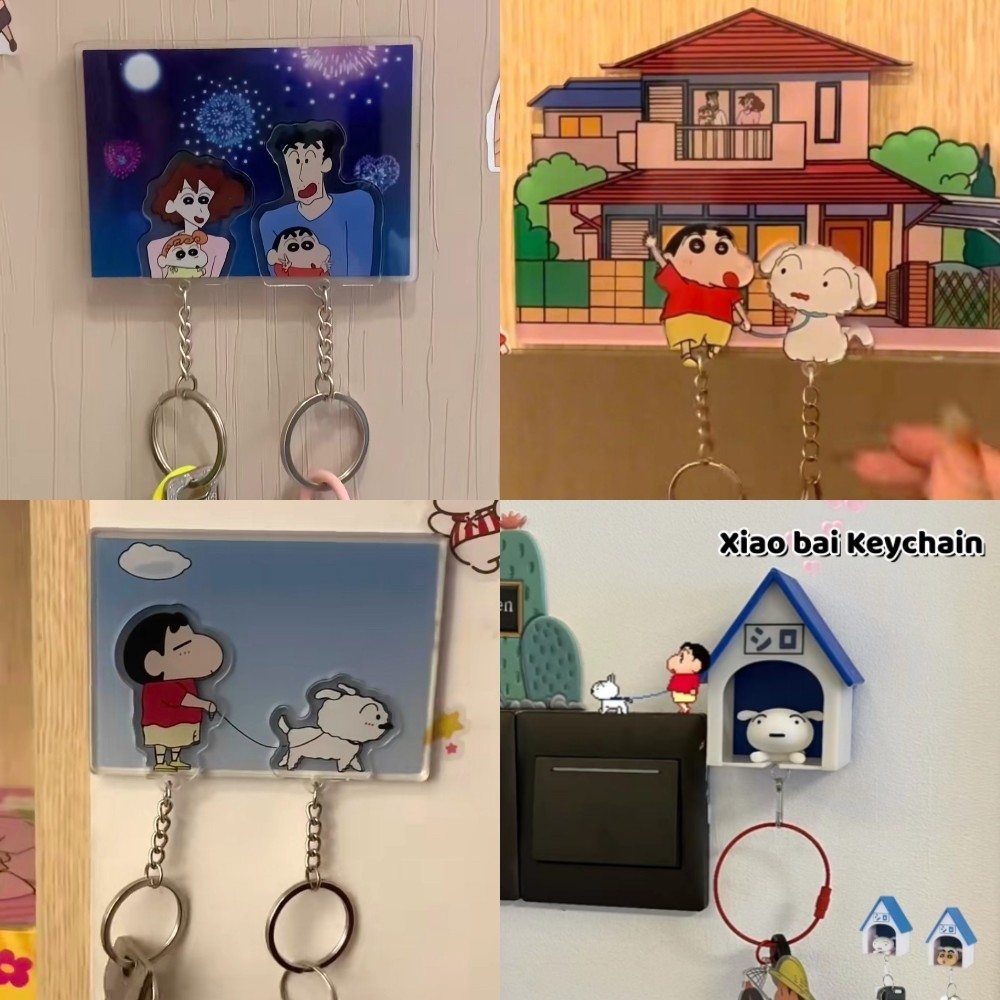 1 ชุด Crayon Shin-chan พวงกุญแจตู ้ เย ็ นสติกเกอร ์ การ ์ ตูนสร ้ างสรรค ์ อะคริลิคแหวนน ่ ารัก Little White Dog Room Anti Loss Keyframe
