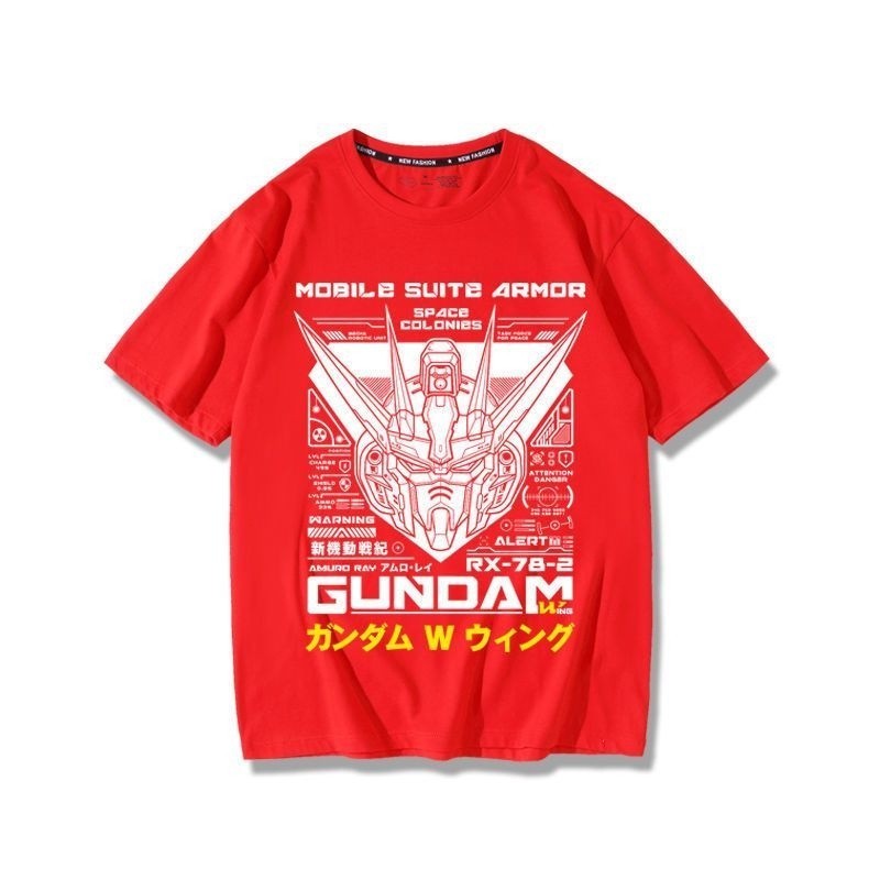Unisex Mobile Suit Gundam Anime เสื้อยืดผ้าฝ้ายพิมพ์ลายแบรนด์ร่วมแขนสั้นเสื้อยืดผู้ชายฤดูร้อนใหม่ ใหม่