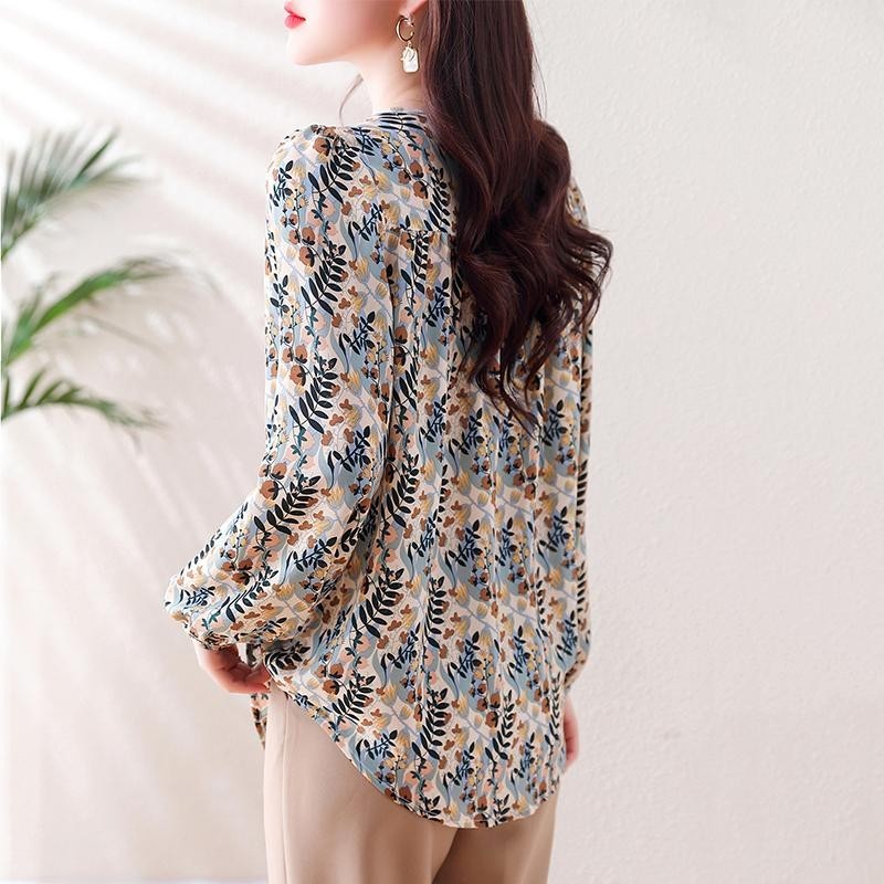 LuneGrace เสื้อเชิ้ดชีฟองแขนยาว ลายดอก เสื้อชีฟอง รูปที่ 2