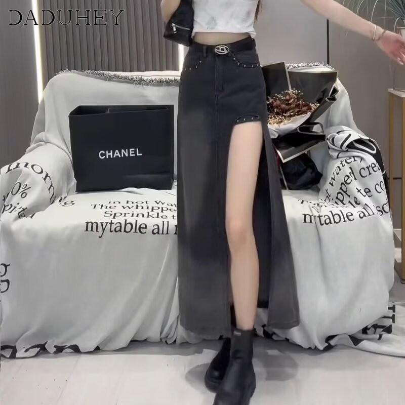 DaDuHey Women's 2024 New Summer Ins High Waist Slimming Denim Culotte Korean Style Retro Design Fashion All-Match A- line Skirt