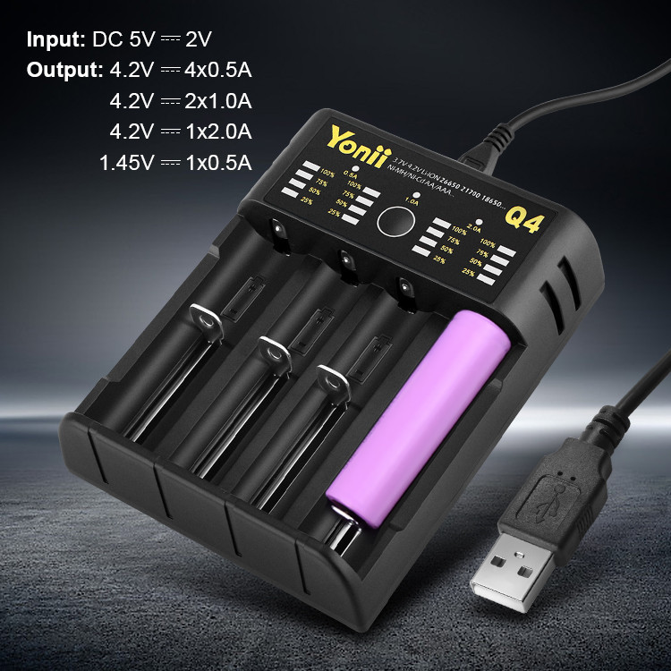 Yonii Q4 18650 20700 17500 แบตเตอรี่ NiMH AA/AAA 3.6V เครื่องชาร์จถ่าน ไอออน 3.7 4 ก้อน แบบพกพา พัดลม เครื่องชาร์จถ่าน