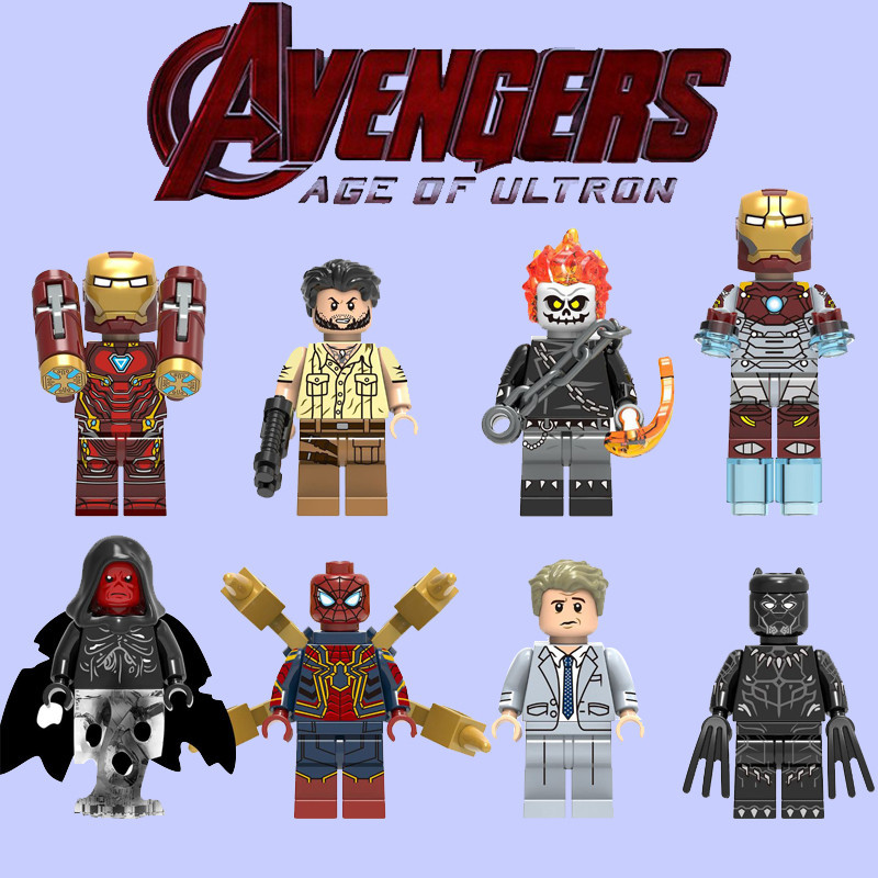 ใช ้ งานร ่ วมกับ Lego Avengers Iron Man Spider-Man Panther Evil Knight Minifigure Building Blocks X0221