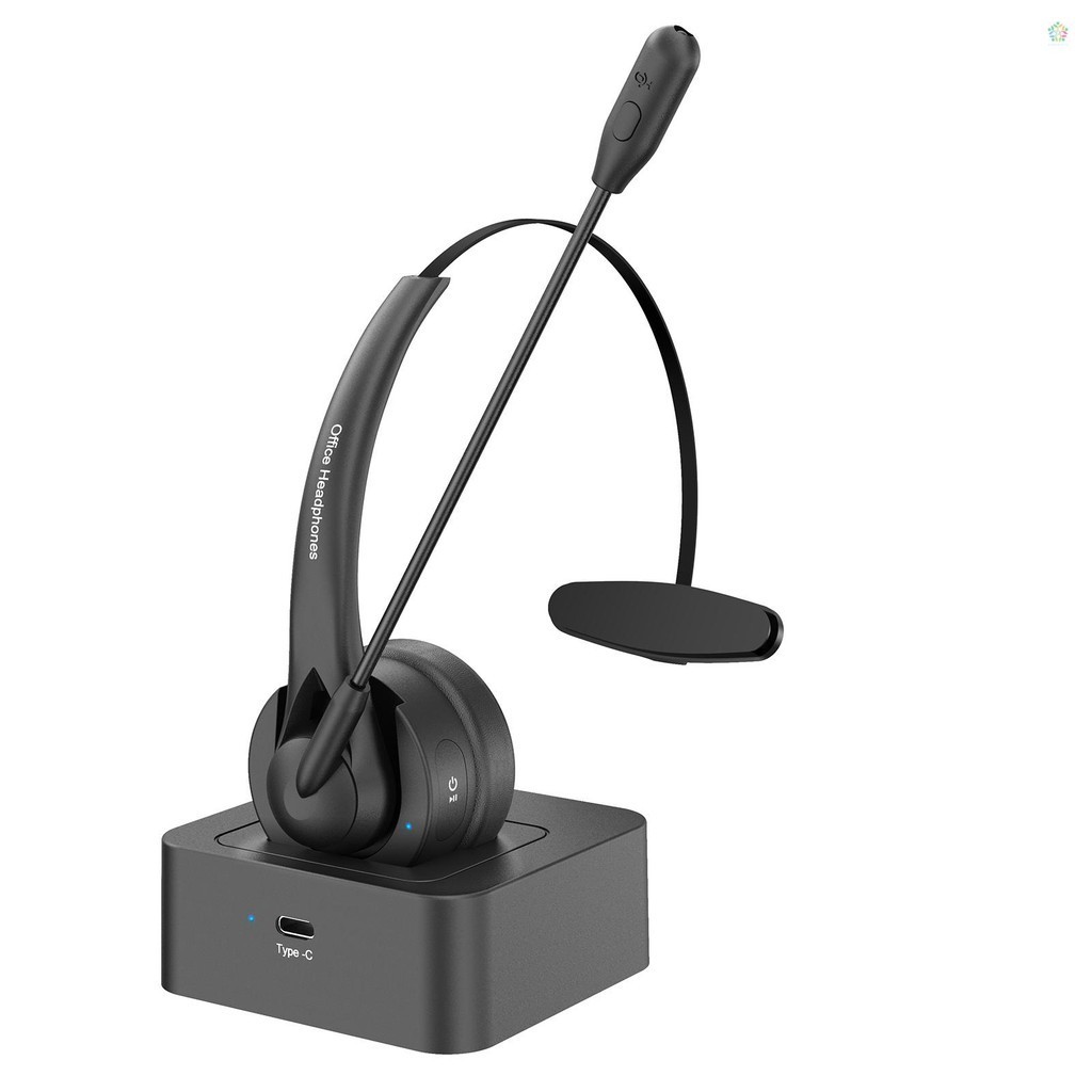 On Ear Headset BT 5.2 หูฟังไร ้ สาย Call Center หูฟังพร ้ อมไมโครโฟนตัดเสียงรบกวนปรับแถบคาดศีรษะควบคุมระดับเสียงพร ้ อมแท ่ นชาร ์ จ