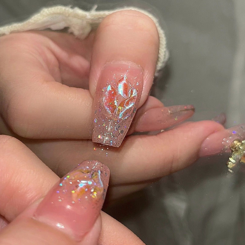 HANDMADEArtificial Nail Aurora หมุนผีเสื้อ Phototherapy Nails เล็บปลอม เล็บนํากลับมาใช้ใหม่และถอดได้ - รูปที่ 2