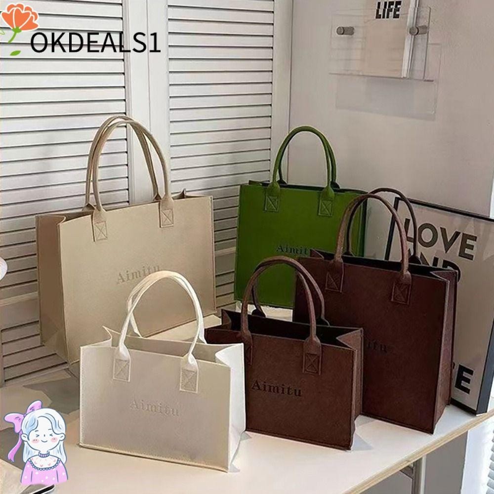 Dealshop 1 ชิ้น สักหลาด กระเป๋าสะพาย, สีพื้น เดินทาง กระเป๋าสะพายข้าง, ลําลอง ความจุขนาดใหญ่ S / M / L เรียบง่าย กระเป๋าถือผู้หญิง