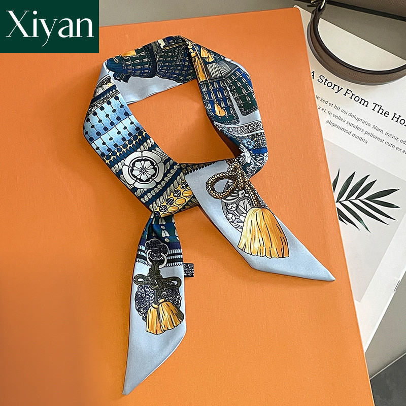 พร้อมสต็อกใหม่แฟชั่นผู้หญิงพิมพ์กระเป๋าจับผ้าพันคอผ้าพันคอคอผ้าพันคอผมผ้าพันคอกระเป๋าสายริบบิ้น - รูปที่ 4