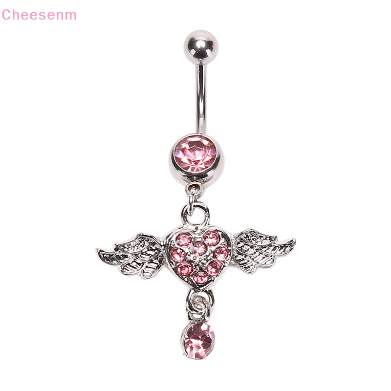 Cheesenm ผู ้ หญิงแฟชั ่ นคริสตัลหัวใจปีก Belly Navel แหวน Dangle Body เครื ่ องประดับ TH