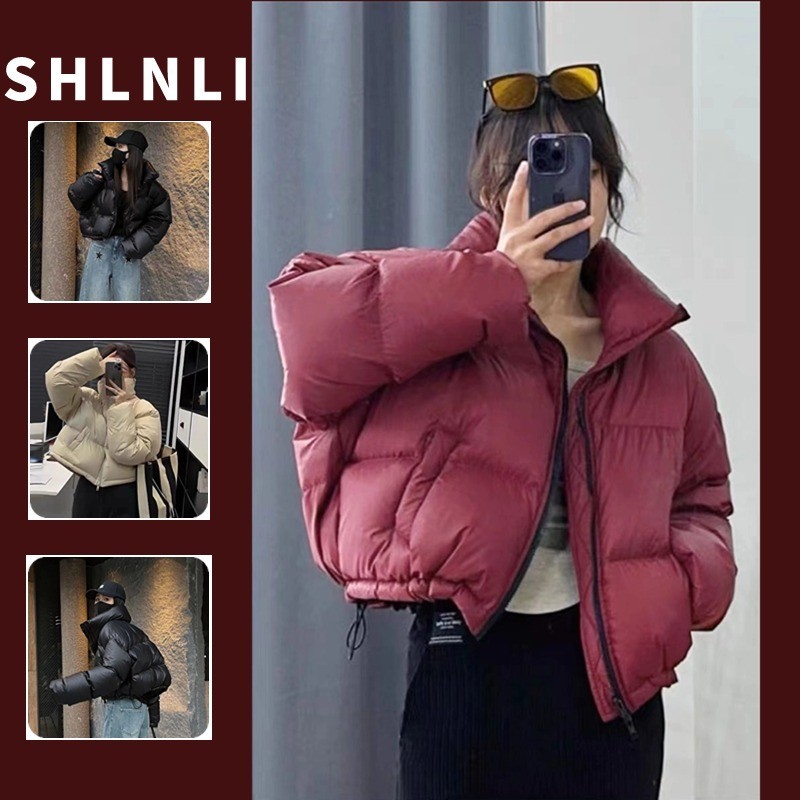 ฤดูใบไม้ร่วงและฤดูหนาวเสื้อแจ็คเก็ตผ้าฝ้ายผู้หญิงสั้นสลิมฟิตยืนขึ้นปกเสื้อ