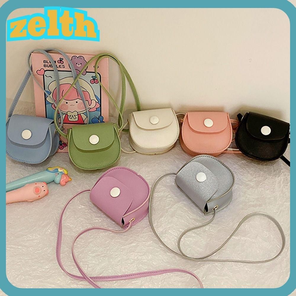 กระเป๋าโซ่ ZELTH, Mini Plain Colored Cross Body Bag, หนัง PU แบบพกพาน่ารักสไตล์เกาหลีกระเป๋า Messenger เด็กผู้หญิง