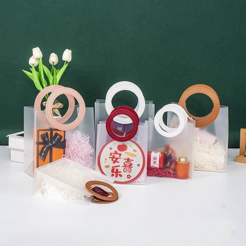 [CHEN ] Ready Stock pp Frosted Transparent Tote Bag บรรจุภัณฑ ์ ของขวัญ Round Handle Red Wedding ของที ่ ระลึก