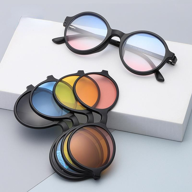 JIUERBA เลนส์แขนแม่เหล็กคลาสสิก, แว่นกันแดดโพลาไรซ์, แว่นตาขับรถรูปไข่สําหรับผู้ชายและผู้หญิงที่ทันสมัยพร้อมคลิปแม่เหล็ก 5 คลิป - รูปที่ 3