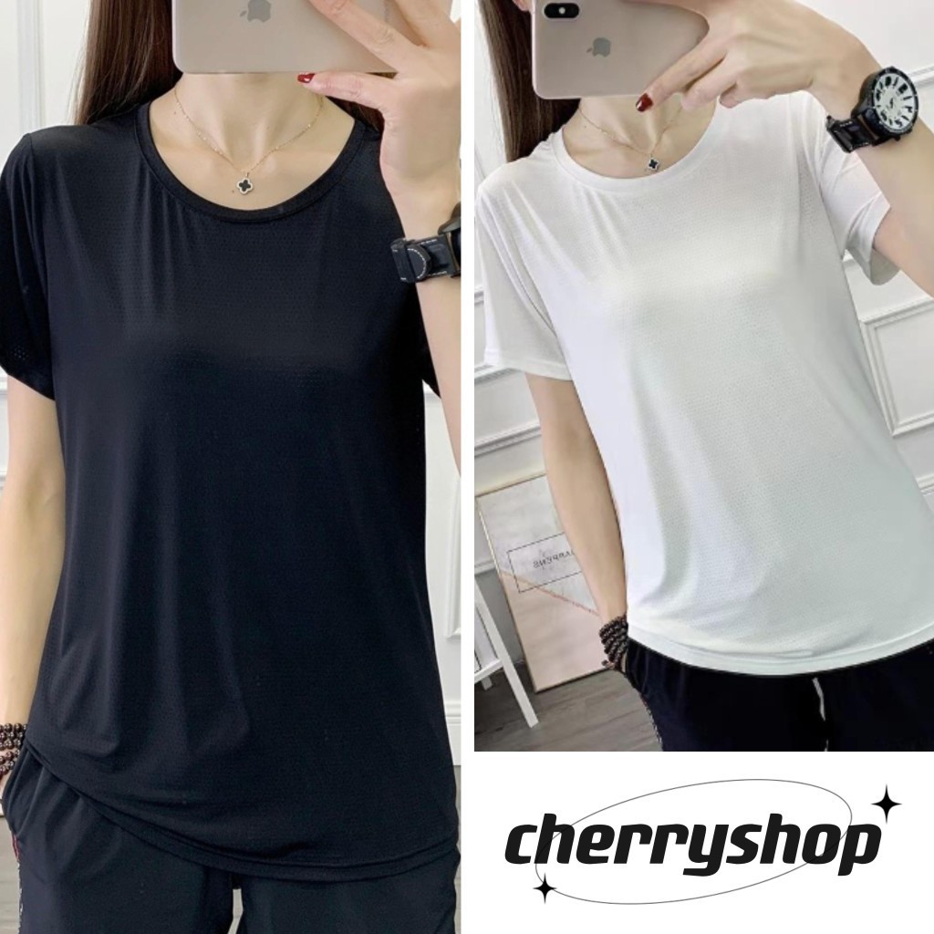 cherryshop พร้อมส่ง เสื้อสีขาว เสื้อแขนสั้น แขนสั้นแฟชั้นสีทึบ ลําลองหลวม ๆ สปอร์ตสไตล์เกาหลีเรียบง่าย ไม่ร้อน