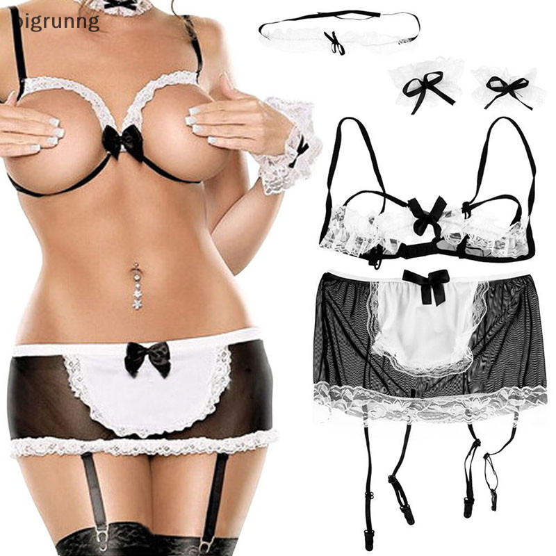 Bigrunng ลูกไม ้ ชุดชั ้ นในเซ ็ กซี ่ สตรี Sheer ชุดแม ่ บ ้ าน Babydoll ชุดนอน G-string SG
