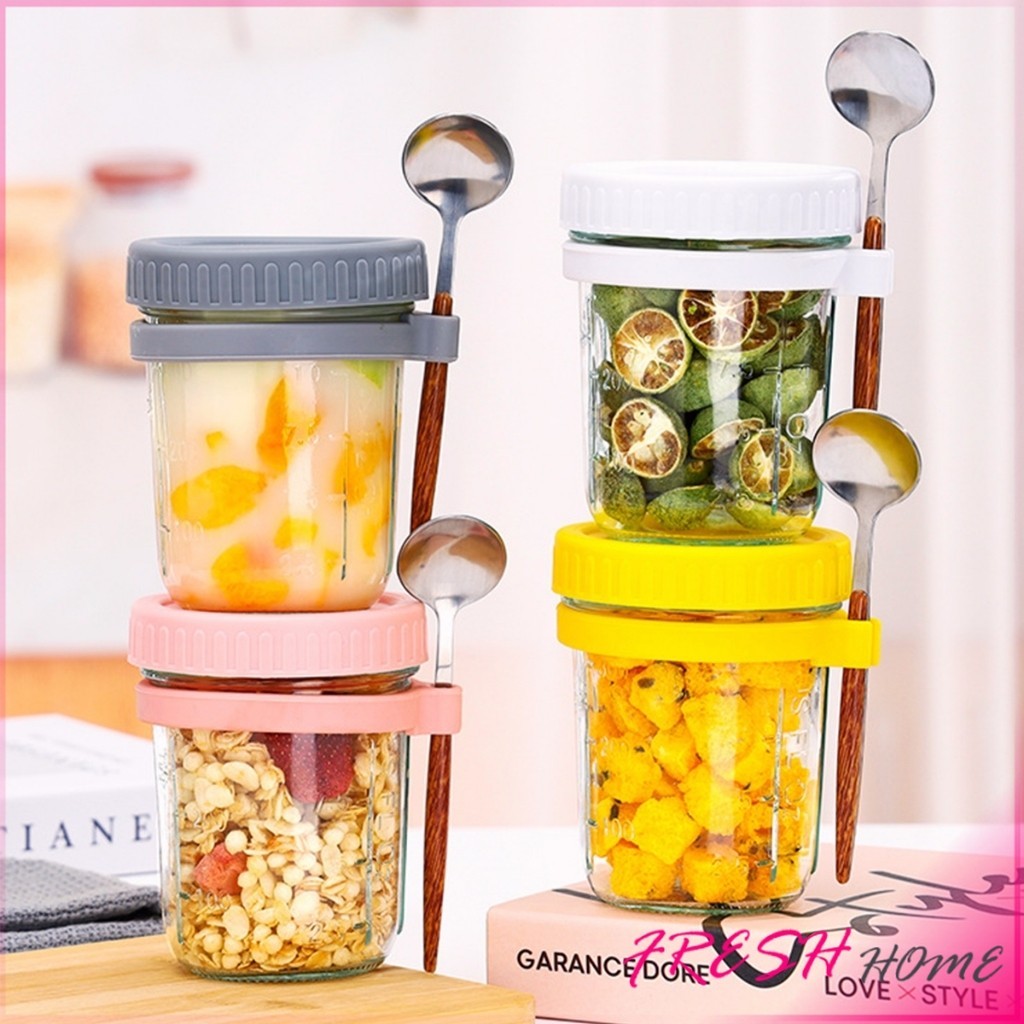 Fresh กล่องใส่อาหารเช้า 350ml ใส่ข้าวโอ๊ต ซีเรียล มีช้อนพร้อมฝาปิด Oats Containers - รูปที่ 3