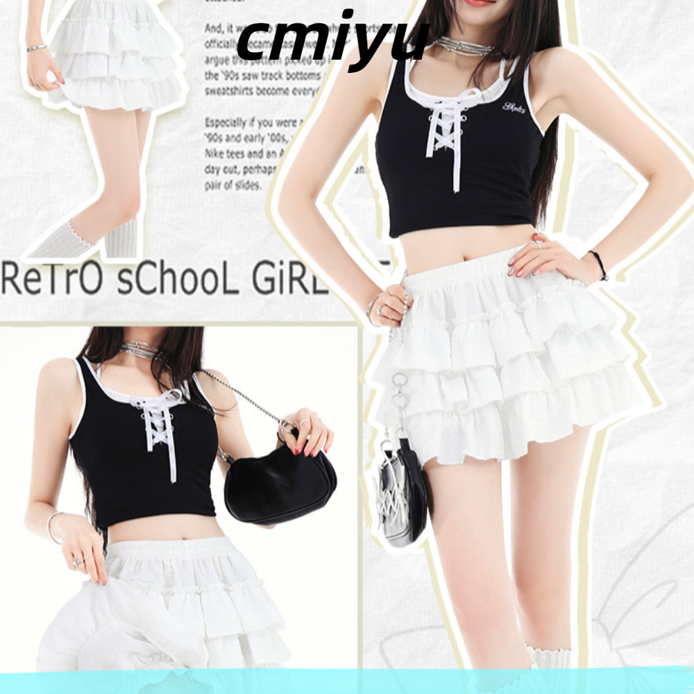 Cmiyu Ruffled a-line กระโปรง , เอวสูงสวยยืดหยุ ่ นเอวสูง Pongee กระโปรงฤดูร ้ อนหวานที ่ ยอดเยี ่ ยมมินิกระโปรงผู ้ หญิง