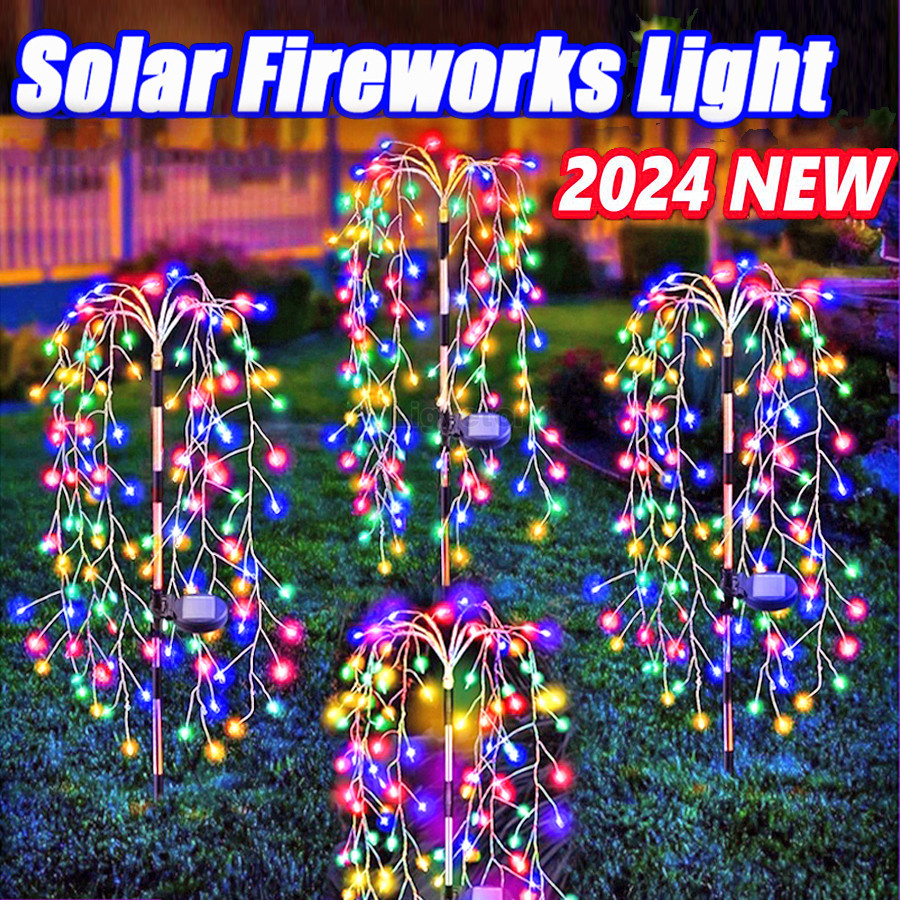 Ligyetor ใหม่พลังงานแสงอาทิตย์ดอกไม้ไฟ Solar Ground Plug Light กลางแจ้ง RAYA Lampu ไฟสวนพลังงานแสงอาทิตย์โคมไฟสนามหญ้าไฟคริสต์มาส Dandelion โคมไฟ