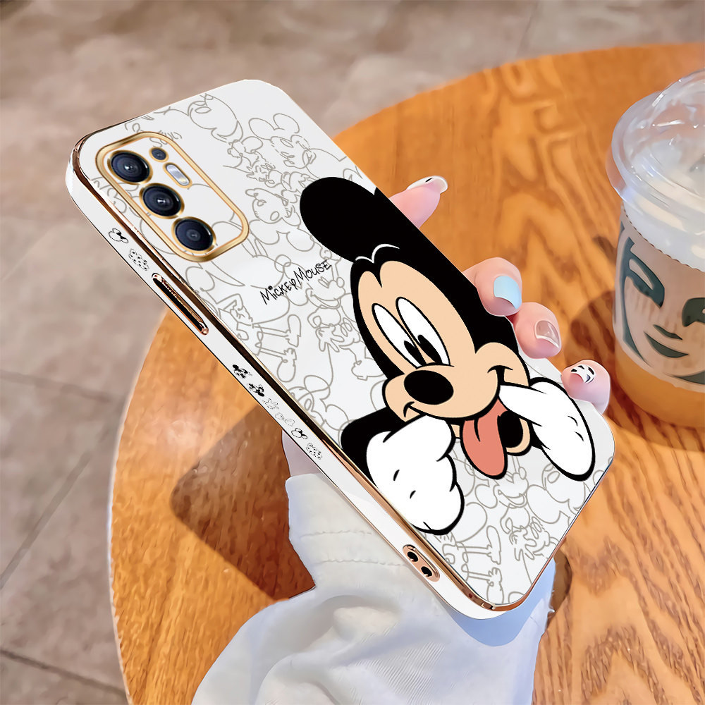 สําหรับ OPPO Reno6 Pro 5G Reno5 Reno4 4G Reno 6 5 Pro 6Z 5G การ์ตูน Mickey เคสโทรศัพท์ชุบหรูหรา TPU ปกอ่อนกันกระแทก