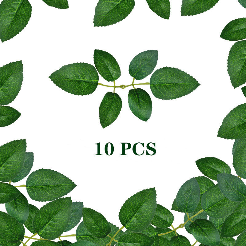10 ชิ ้ นประดิษฐ ์ Rose Leaf ดอกไม ้ พืชสีเขียวใบบ ้ าน DIY Craft ปลอมใบ