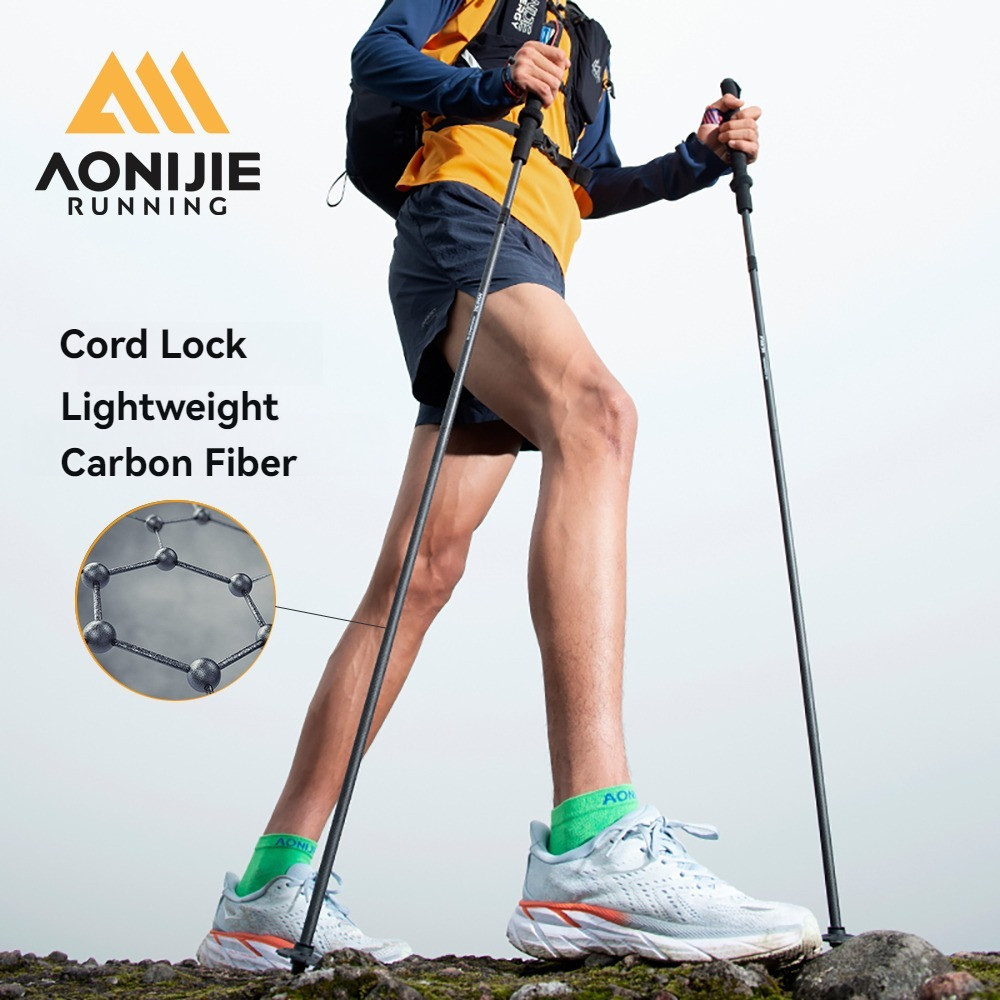Aonijie E4204 เสาเดินป่าแบบพับได้กลางแจ้งคาร์บอนไฟเบอร์เสาวิ่งข้ามประเทศเสาเดินป่าแบบพกพาและเคลื่อนย