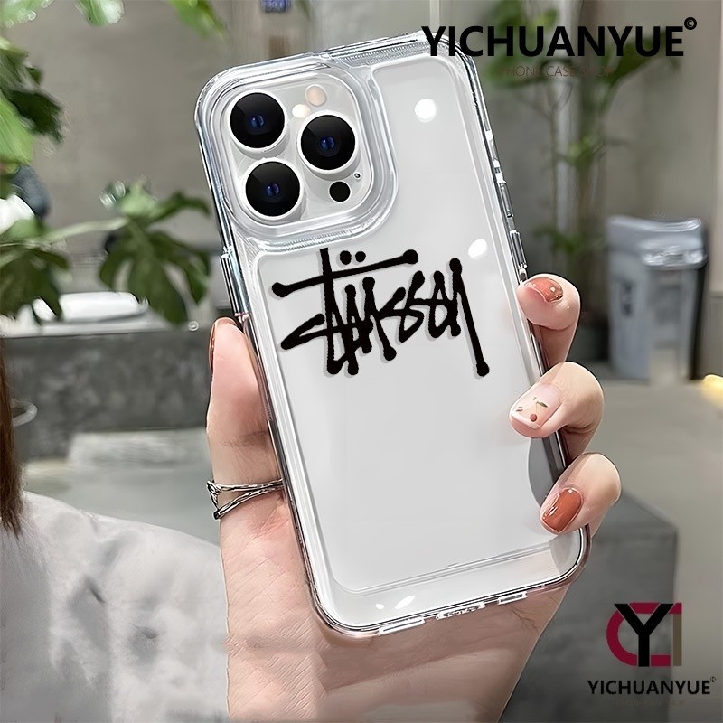 YICHUANYUE - สำหรับ iPhone 11 13 14 15 Pro MAX 14Plus XS MAX XR การ์ตูน ภาษาอังกฤษ เคสใส กันกระแทก เคสมือถือ เคสซิลิโคน