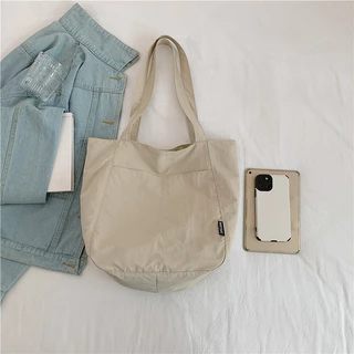 ญี่ปุ่น Soft Tote Bag กระเป๋าสะพายลําลองผู้หญิงผ้าใบกระเป๋ามีซิป