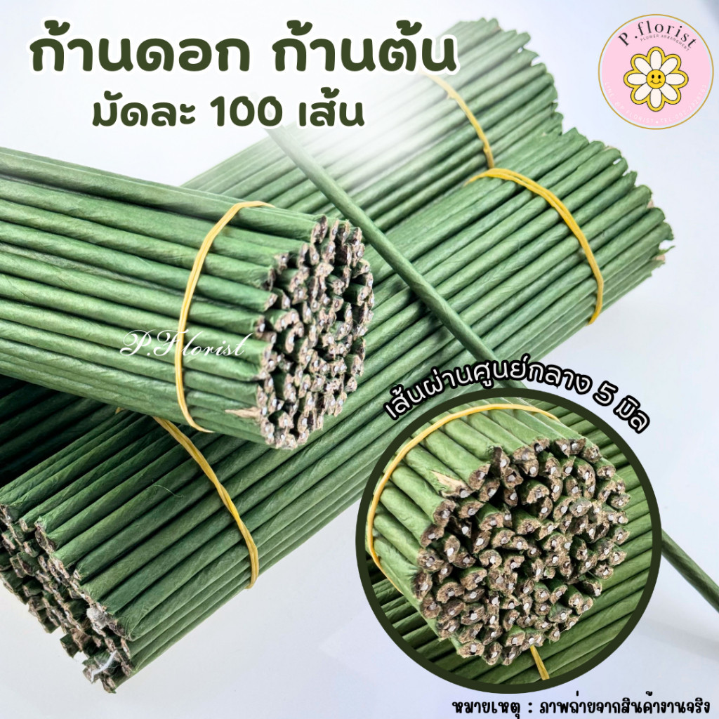 ก้านต้น ก้านต้น ขนาด 5 มิล มัดละ 100เส้น ก้านดอกไม้ ก้านปลอม ก้านต้นสีเขียว