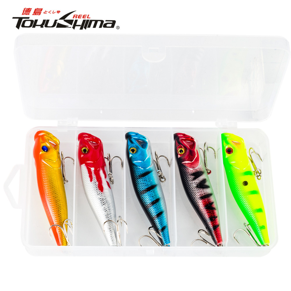 5pcs Fishing Lure 9 ซม./12.5G Popper Casting Lure ประดิษฐ์เหมือนจริง Topwater Swimbait Hard Fishing Lure พร้อมกล่อง ราคา ถูกที่สุด ดีลบีเคเค