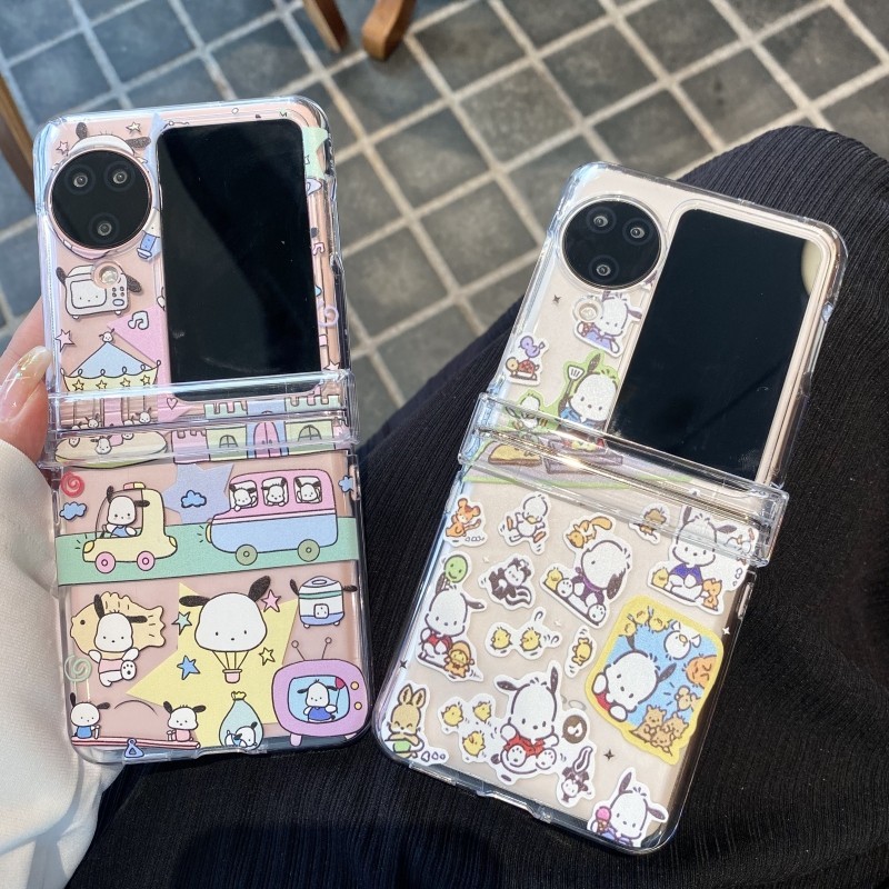 การ์ตูน Pochacco ลูกสุนัขสร้อยข้อมือสายรัดข้อมือโซ่ Full Protectioin Hard อะคริลิคกันกระแทกเคสโทรศัพท์สําหรับ OPPO ค้นหา N3 N2 พลิกปกหลัง