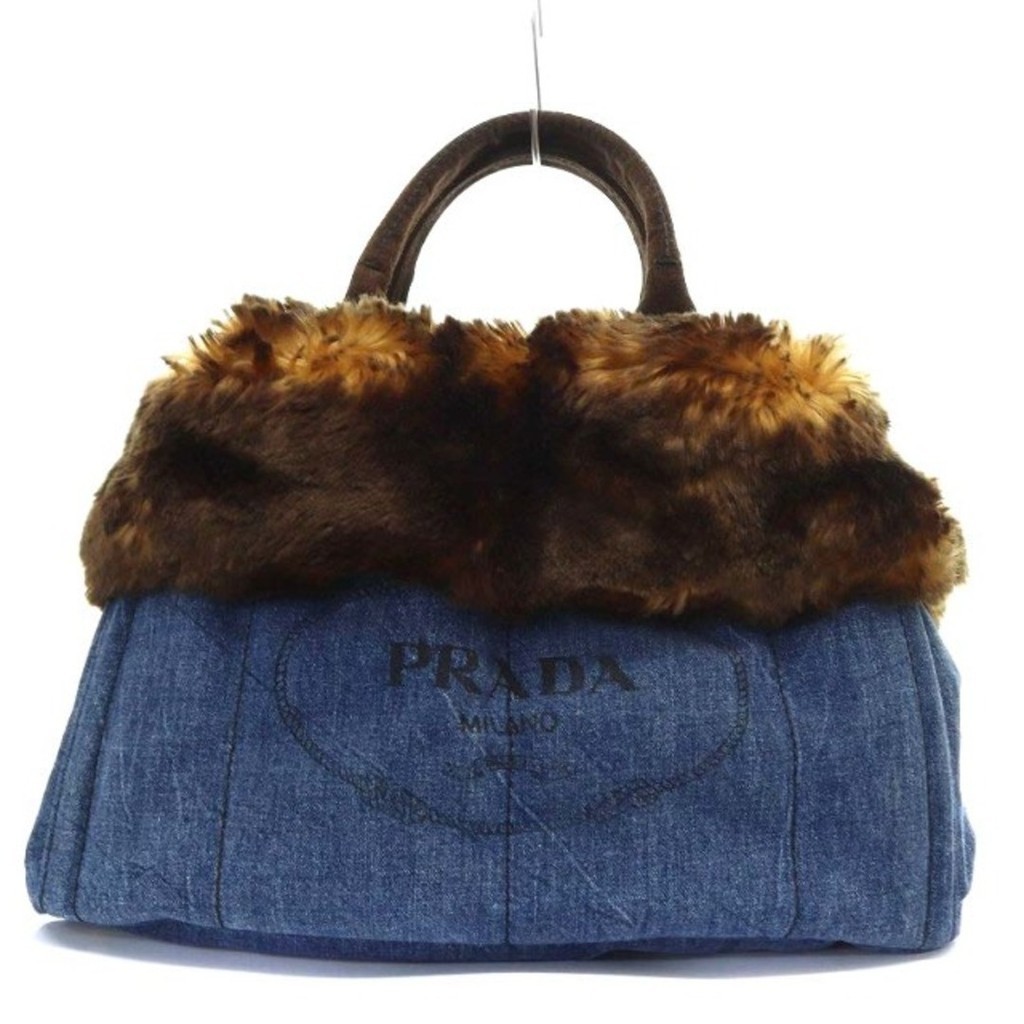 Prada Canapa Tote Handbag Denim Light Blue Brown BN2182 Direct from Japan Secondhand