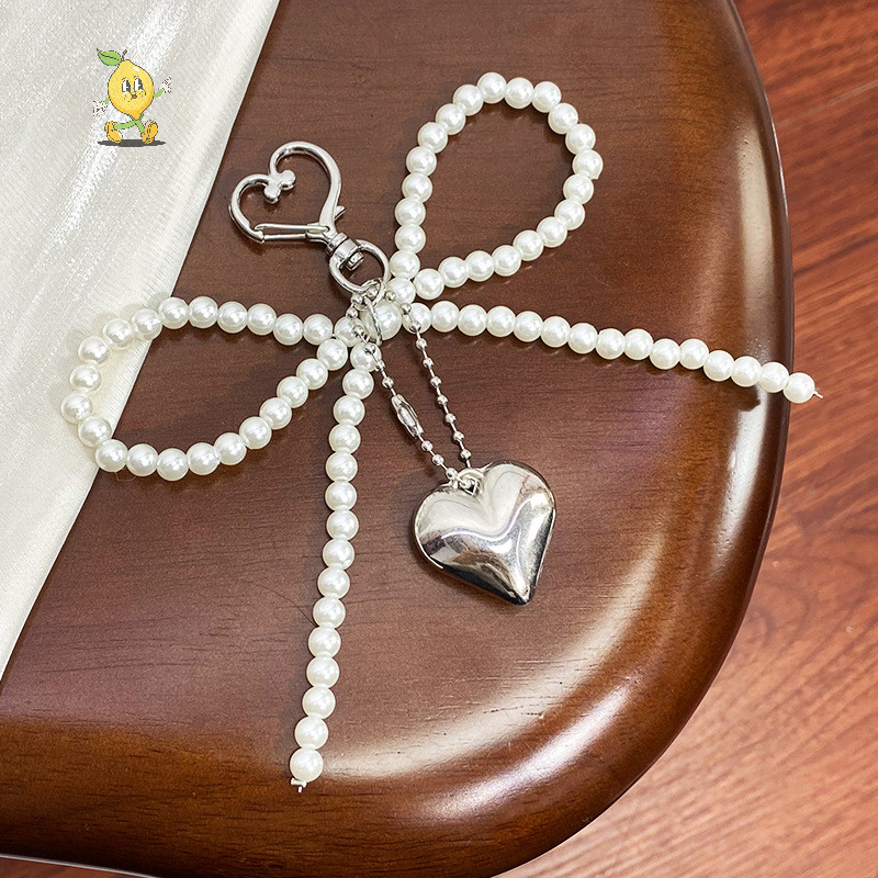 [mozh] ที่ละเอียดอ่อนลูกปัดพวงกุญแจแฮนด์เมดรูปโบว์พวงกุญแจหัวใจพวงกุญแจเครื่องประดับมุกตกแต่งสําหรับกระเป๋าและโทรศัพท์ [TH]