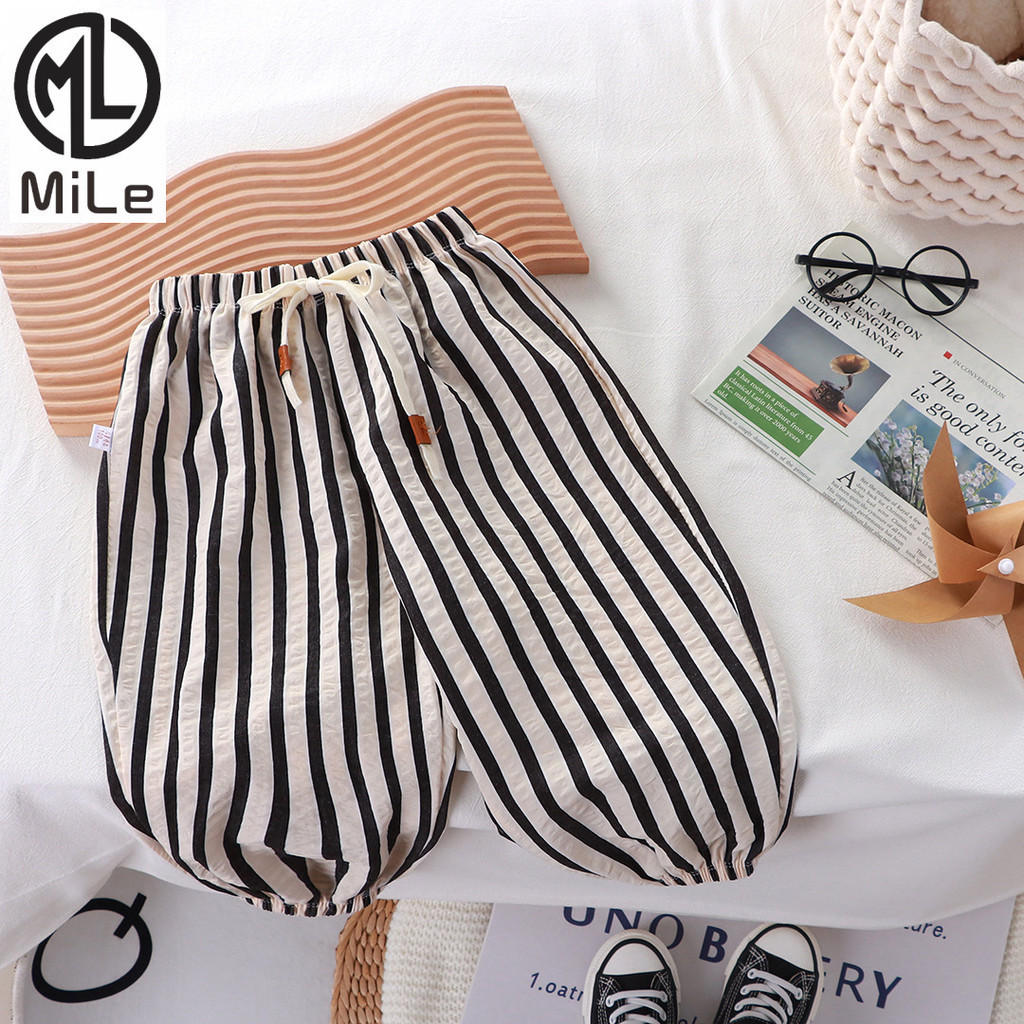 [ML ] 80-180 ซม.ฤดูร ้ อนเด ็ กกางเกงกันยุงลําลองชายหญิงฤดูร ้ อนบางสีขาวทาวเวอร ์ ลายกางเกงลําลอง