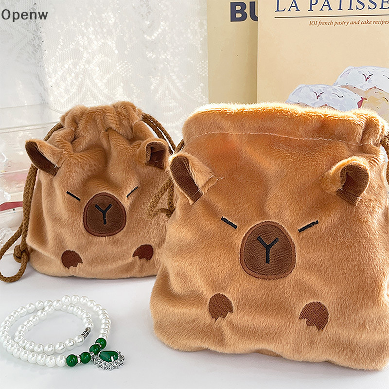 Openw ใหม่ Capybara Plush Poporpoise Drawstring Bundle กระเป๋าแบบพกพา Plush กระเป๋าขนาดใหญ่ความจุกระเป๋าถือ Casual น้ําหนักเบากระเป๋าเดินทาง GOOD