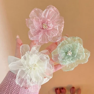 Camellia Artifical ดอกไม ้ หัว DIY ดอกไม ้ คลิปผม Hairpin ชุดเจ ้ าสาวอุปกรณ ์ เสริมผมดอกไม ้ ปลอม Organza ชีฟอง ้