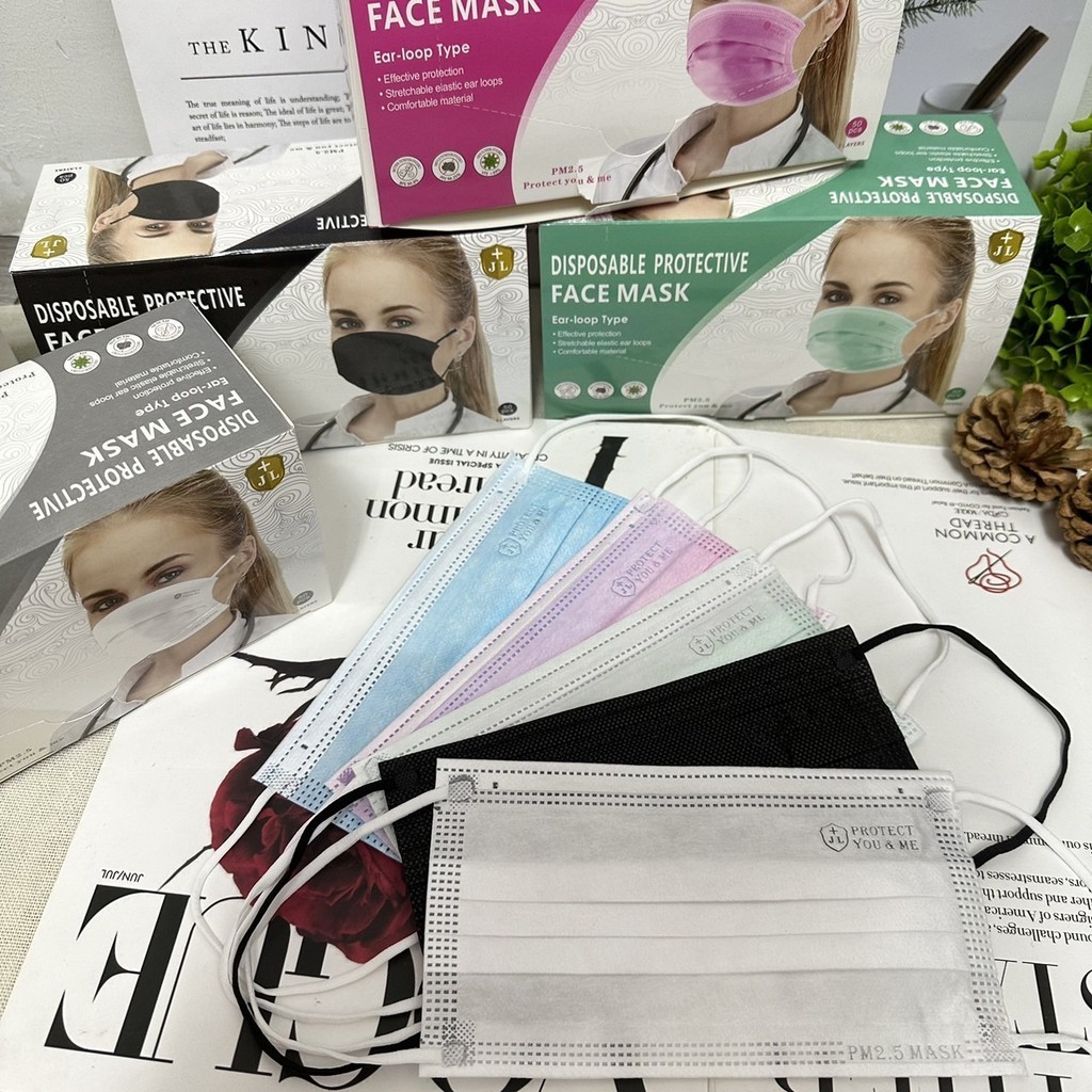 FackMaskสีพลาสเทลแมสสำหรับผู้ใหญ่หน้า3ชั้นป้องกันละอองฝุ่นPM2.5ได้เป็นอย่างดีสายคล้องหูยืดได้