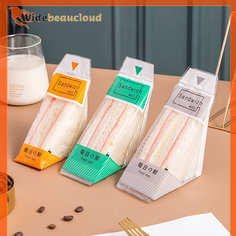 Widebeaucloud 100 ชิ้นบรรจุภัณฑ์แซนวิชโปร่งใสอบสามเหลี่ยมเค้กทิ้งบรรจุภัณฑ์กระเป๋าโปร่งใส Nice