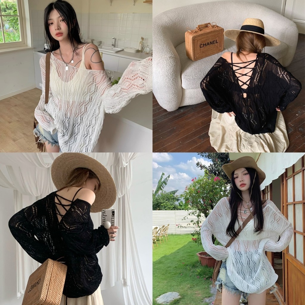 Anne เสื้อยืดผู้หญิง ถัก ใส่ได้ทั้งหน้าและหลัง เปิดกลับ เสื้อแขนยาว สไตล์ลำลอง #T612