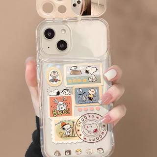 สำหรับ iPhone 11 15 14 13 12 Pro MAX 7 8 Plus X XR XS MAX เคส การ์ตูน สนูป กรณีโทรศัพท์กระจกพลิก ซิลิโคนนุ่ม TPU Case