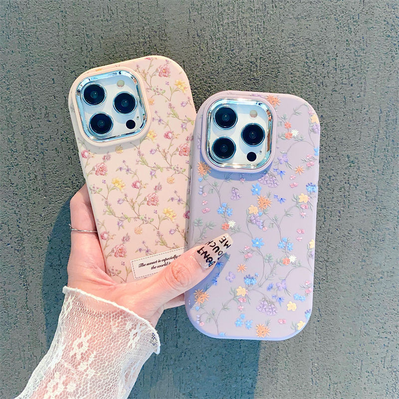 เหมาะสําหรับเคสโทรศัพท์ iPhone IP15PROMAX IP11 IP12 IP13 creative IP14PLUS IP6 7 8 creative ins เต็มหน้าจอดอกไม้เล็กๆ IPX IPAR IPXSMAX กรอบโลหะพรีเมี่ยมเคสโทรศัพท์ TPU