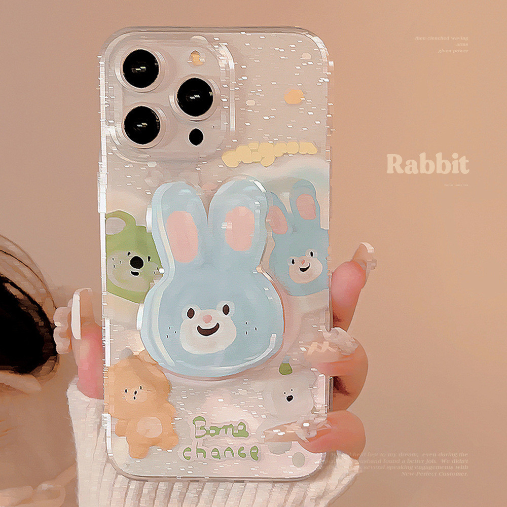 โปร ่ งใสบางแฟลชน ่ ารักสามมิติกระต ่ ายสีฟ ้ าป ้ องกันการล ่ มสลายเคสโทรศัพท ์ tpu สําหรับ apple iphone 11 12 13 14 15 pro max plus