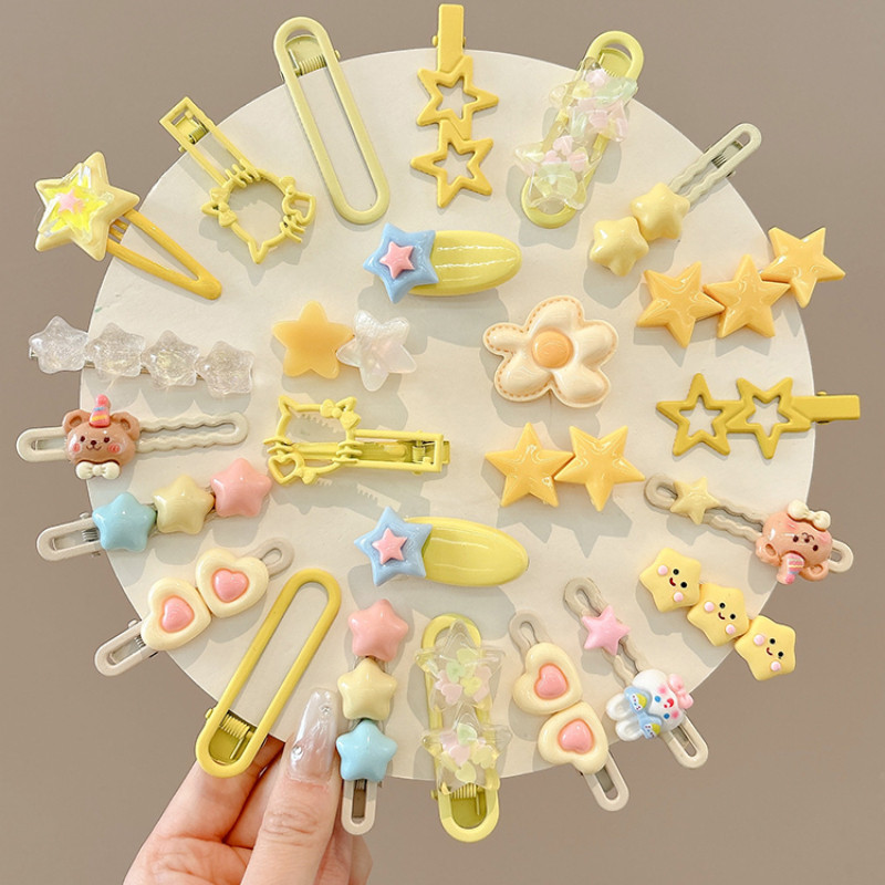 แฟชั ่ นเกาหลีสีเหลือง Dopamine Star กิ ๊ บติดผมสาวเครื ่ องประดับผม