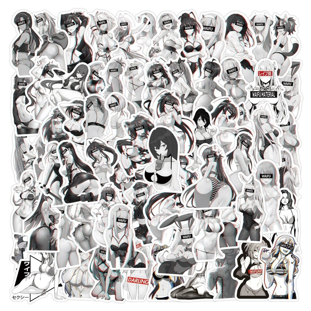 110 ชิ ้ น Black &White Anime WAIFU Girls สติ ๊ กเกอร ์ PVC กันน ้ ํา