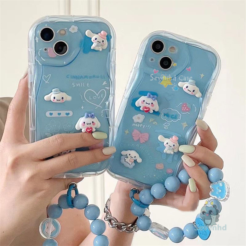 ปลอกเข้ากันได้สําหรับiphone 15 14 13 12 11 Pro Max X Xr Xs 8 7 6 Plus SE 2020 Insการ์ตูนน่ารักมินิดอกไม้คู่เคสโทรศัพท์พร้อมเชือกเส้นเล็ก3Dตุ๊กตาWave Edge Soft Cover