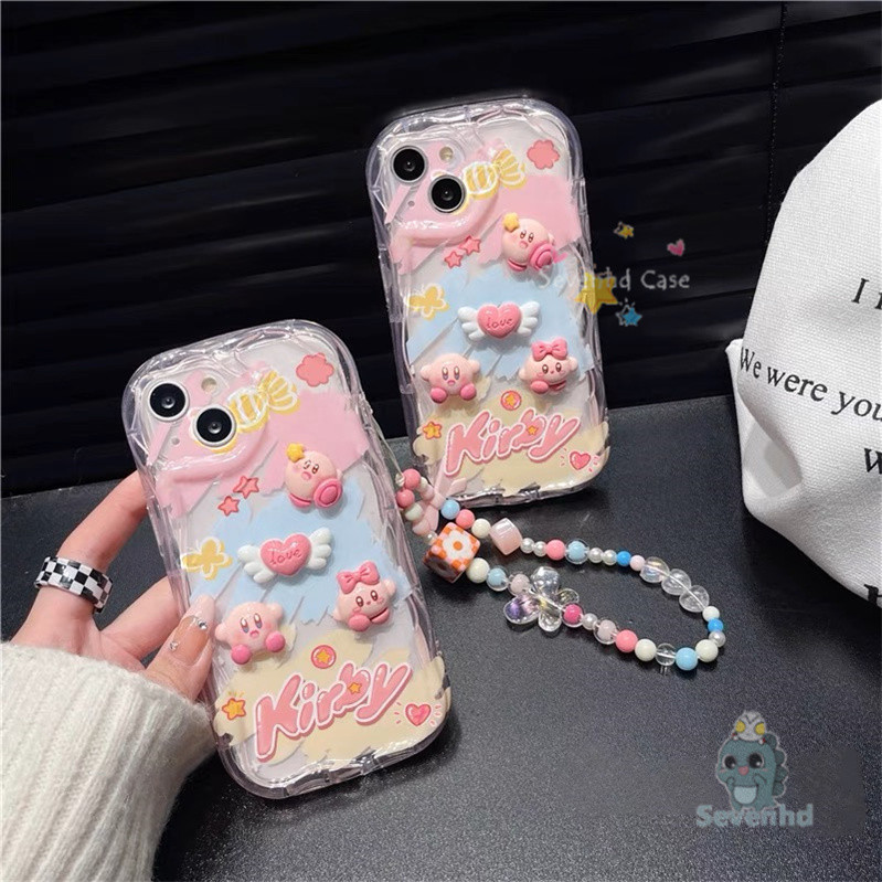 ปลอกเข้ากันได้สําหรับiphone 15 14 13 12 11 Pro Max X Xr Xs 8 7 6 Plus SE 2020 Insการ์ตูนน่ารักStar Kirbyเคสโทรศัพท์พร้อมเชือกเส้นเล็ก3Dตุ๊กตาWave Edge Soft Cover