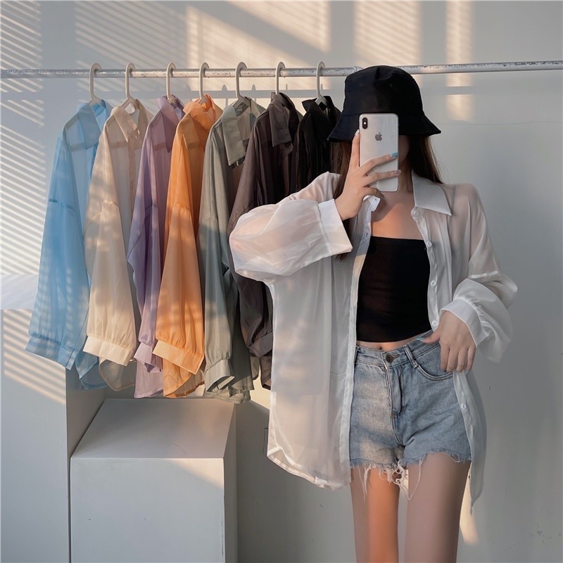 เสื้อเชิ้ตแขนยาวผ้าชีฟองบาง ๆ กันแดดหวาน ๆ สำหรับฤดูร้อนสำหรับสุภาพสตรี JN