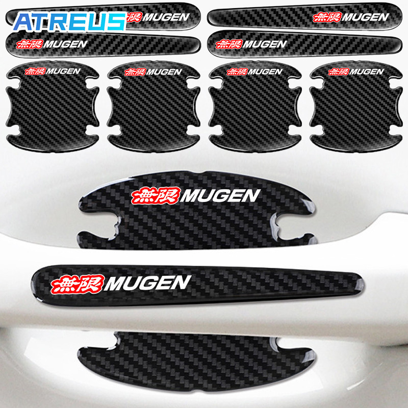 4/8ชิ้น Honda Mugen แผ่นติดมือจับประตูรถยนต์ กันรอยขีดข่วนสีฟิล์มตอนเปิดสติกเกอร์ตกแต่งรถยนต์ ป้องกันรอย ติดรถ ที่จับ ของแต่งรถยนต์ สำหรับ Honda civic 11th gen fd fc eg fk HRV Jazz City Mugen Fit Vezel Accord BRV WRV Stream ราคา ถูกที่สุด ดีลบีเคเค